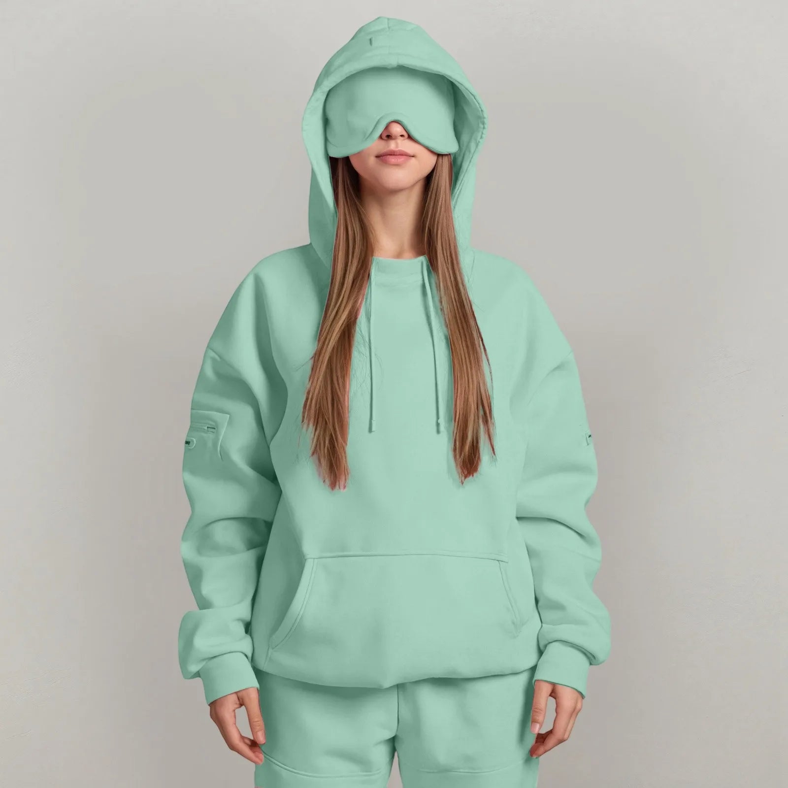 Oversize Hooded Sweatshirt Women with Eye Mask Solid Color Loose Casual Hoodies Sport Running plus Size Sweatshirt Pullover