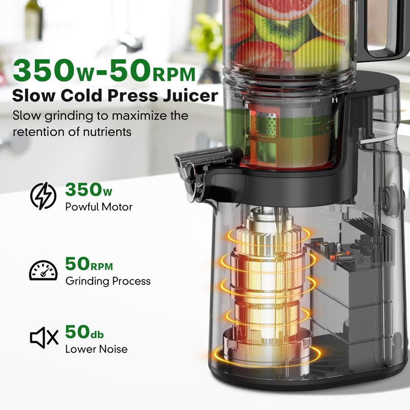 LQZ Cold Press Juicer-Slow Masticating Machines, 350W, 4.3" Feed Chute for Whole Fruits & Vegetables,High Juice Yield,Easy to Clean