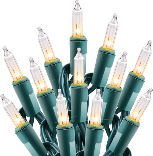 Chrsitmas Light 100-Count Clear White Christmas Light Set Green Wire Lights for Christmas Decorations, Holiday, Party, Home, Indoor or Outdoor Decorations 21Ft