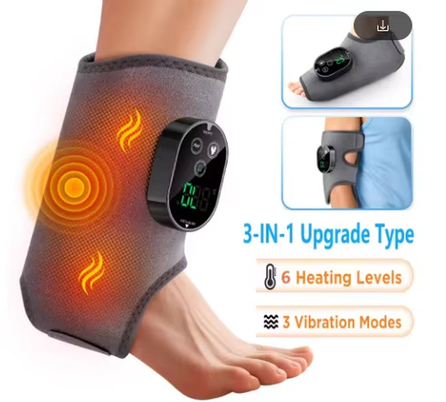 Electric Foot & Ankle Massager - 3/5 Vibration Gears with Hot Compress Ankle Wrap Brace for Muscle Relaxation & Health Care