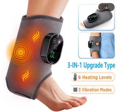 Electric Foot & Ankle Massager - 3/5 Vibration Gears with Hot Compress Ankle Wrap Brace for Muscle Relaxation & Health Care