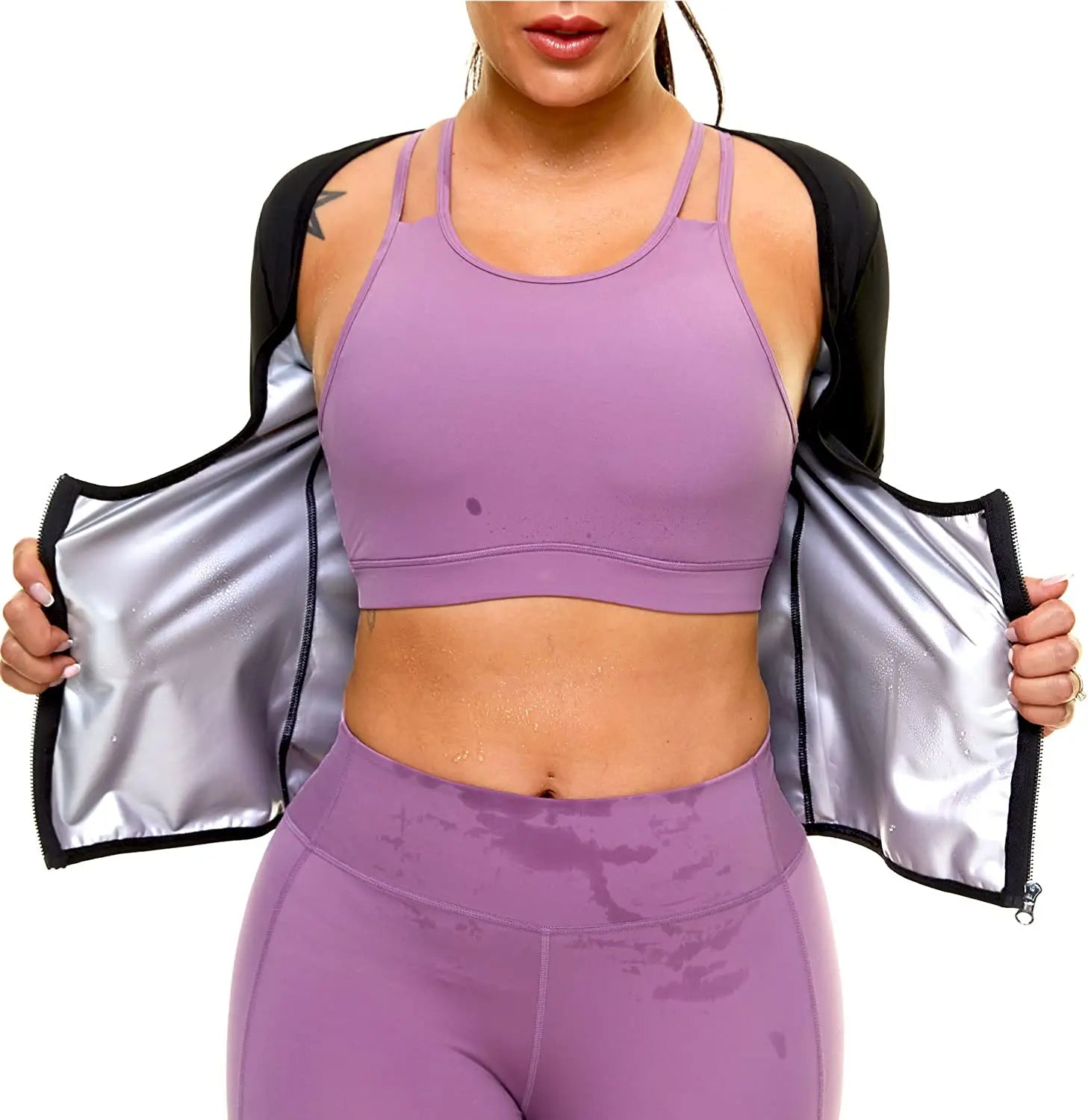 Sauna Shirt for Women Weight Loss Sauna Suit Women Waist Trainer Sweat Long Sleeve Workout Body Shaper Zipper Sauna Suit