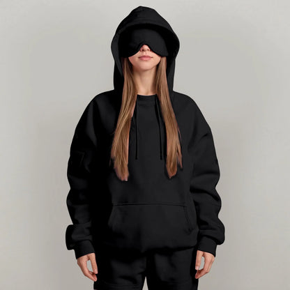 Oversize Hooded Sweatshirt Women with Eye Mask Solid Color Loose Casual Hoodies Sport Running plus Size Sweatshirt Pullover