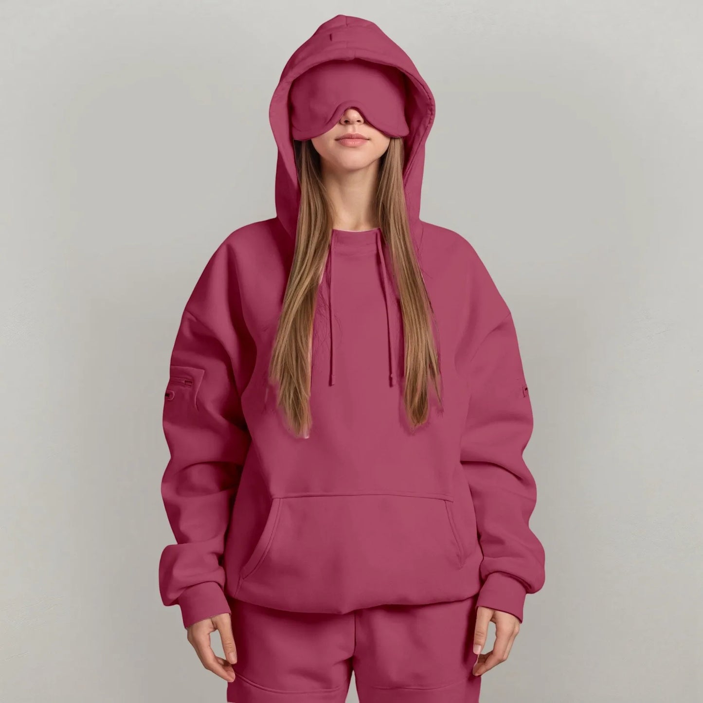 Oversize Hooded Sweatshirt Women with Eye Mask Solid Color Loose Casual Hoodies Sport Running plus Size Sweatshirt Pullover
