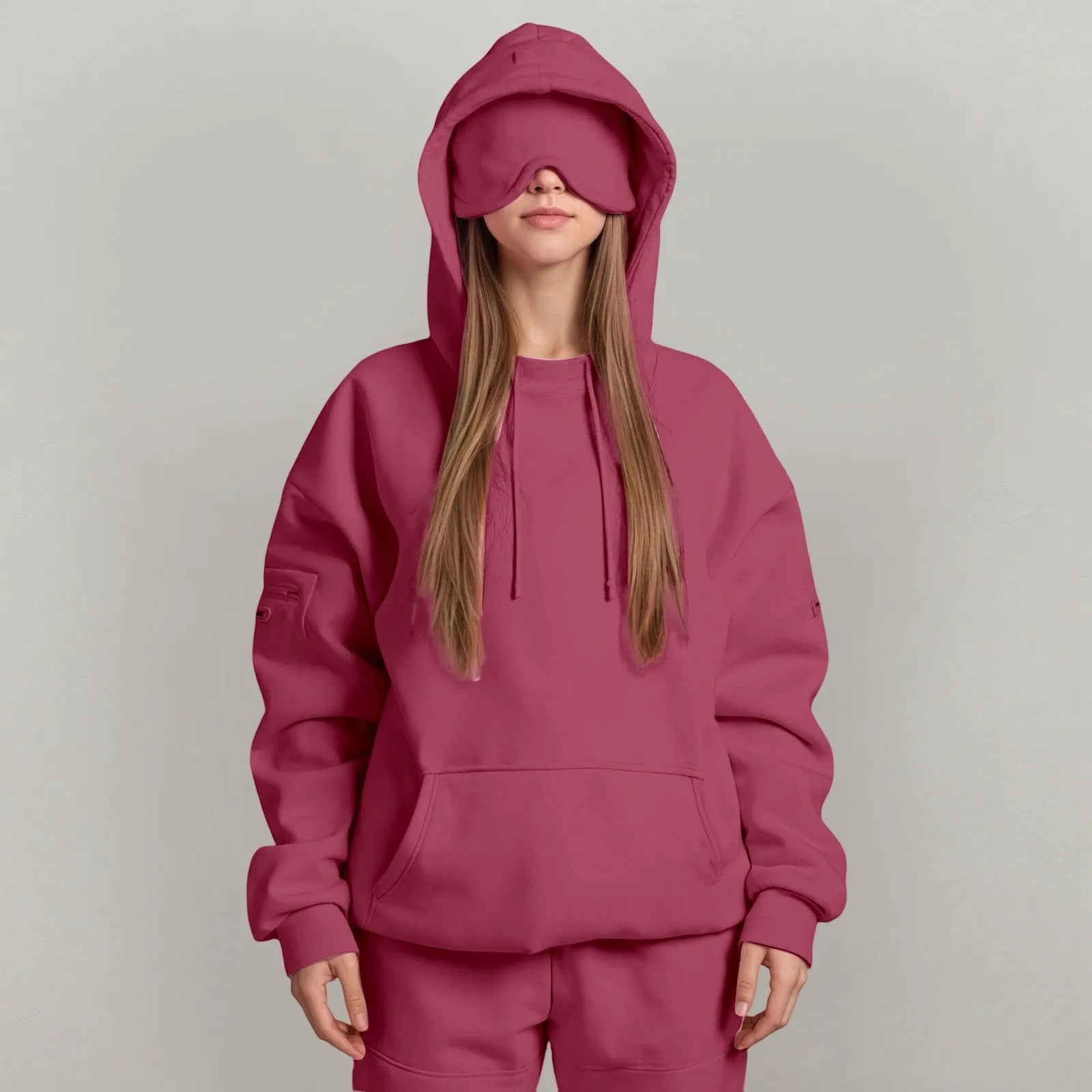 Oversize Hooded Sweatshirt Women with Eye Mask Solid Color Loose Casual Hoodies Sport Running plus Size Sweatshirt Pullover
