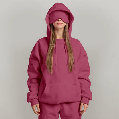 Oversize Hooded Sweatshirt Women with Eye Mask Solid Color Loose Casual Hoodies Sport Running plus Size Sweatshirt Pullover