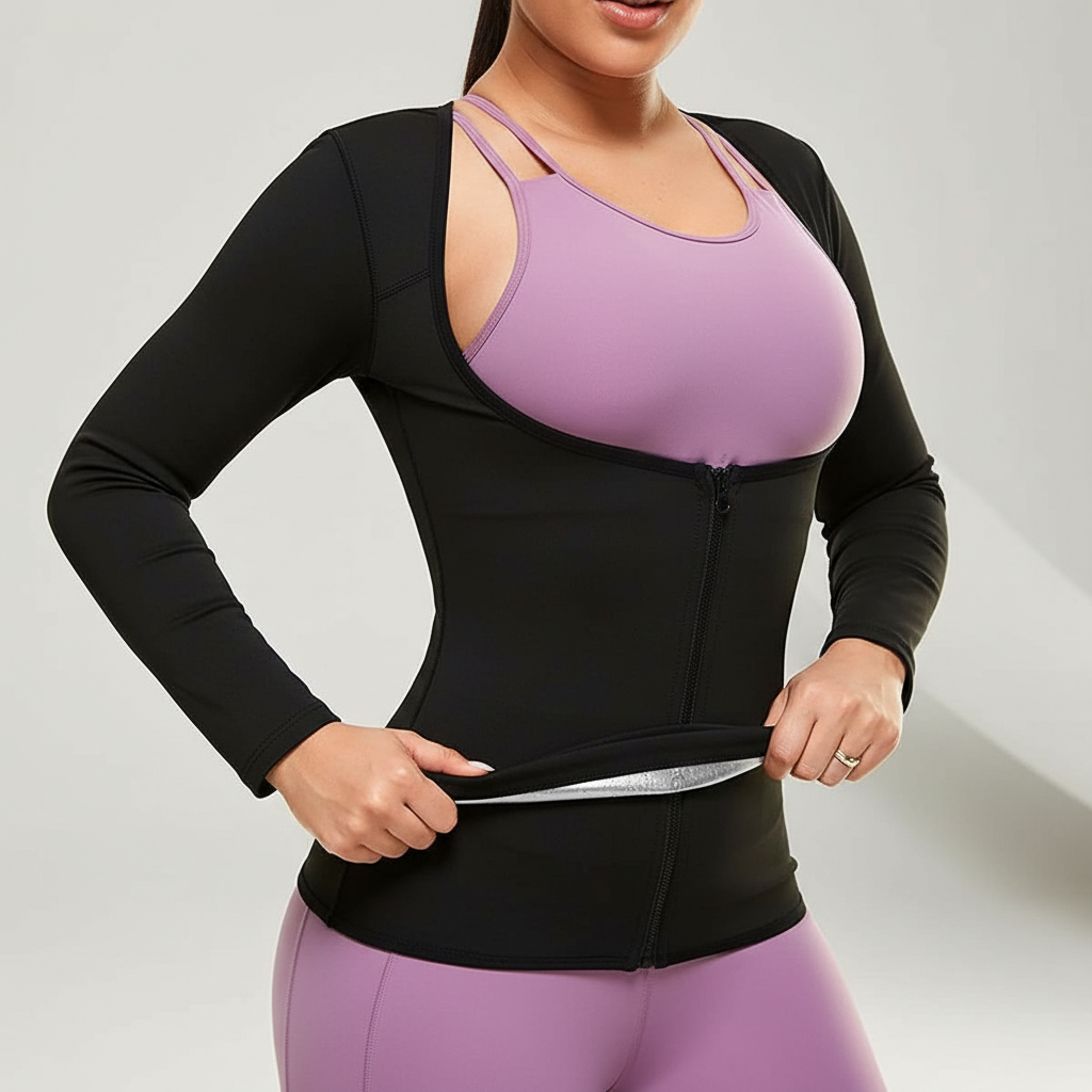 Sauna Shirt for Women Weight Loss Sauna Suit Women Waist Trainer Sweat Long Sleeve Workout Body Shaper Zipper Sauna Suit