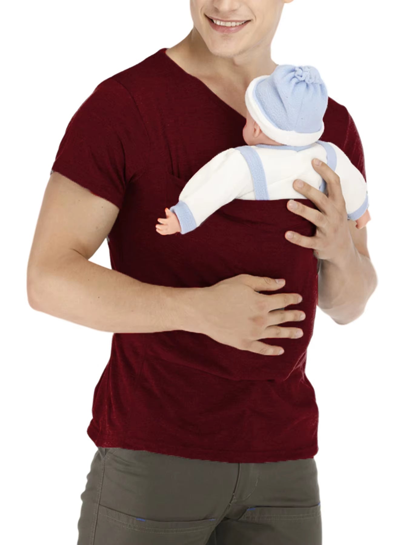 Safety Kangaroo Pocket T-Shirt Baby Carrier Pregnancy Top Clothes Summer Mother Father Soft Feeding Polyester T Shirt