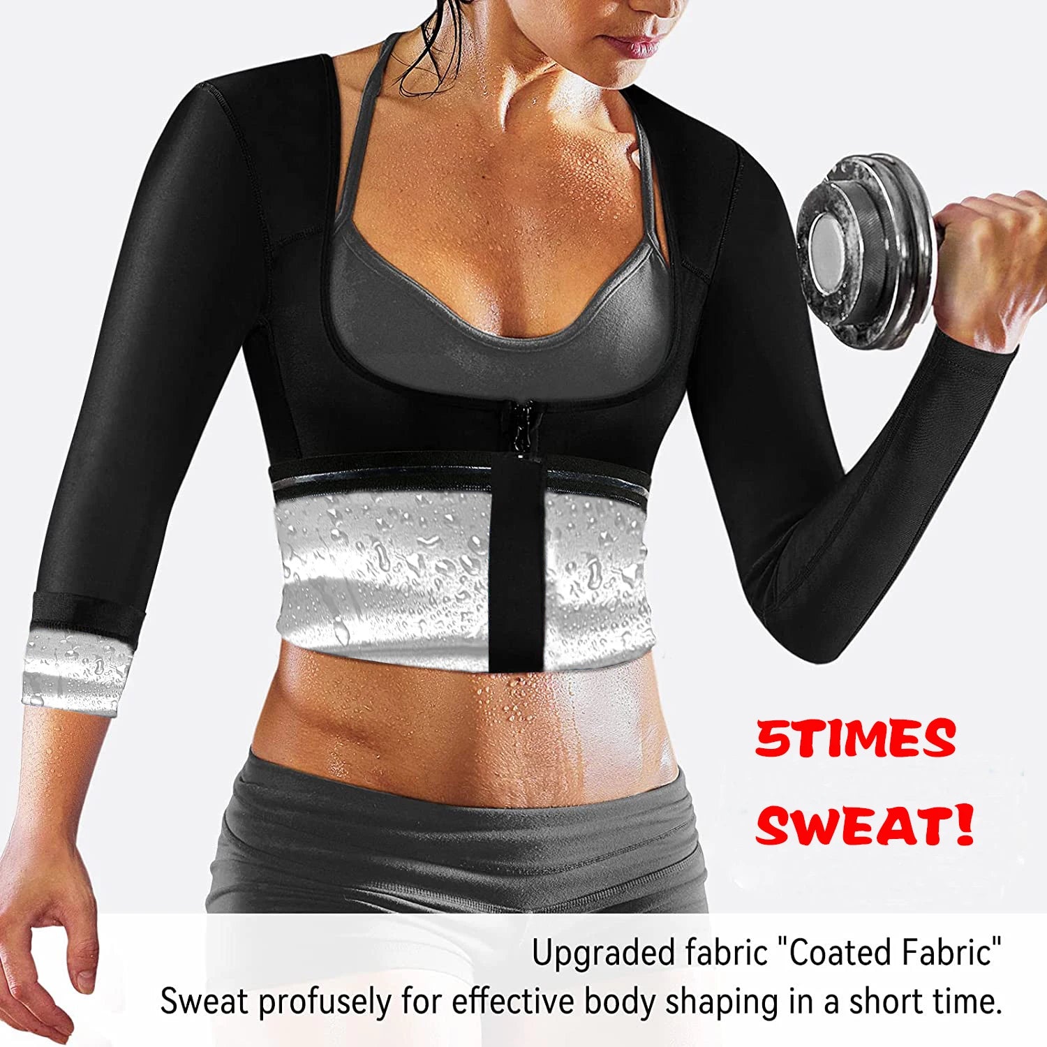 Sauna Shirt for Women Weight Loss Sauna Suit Women Waist Trainer Sweat Long Sleeve Workout Body Shaper Zipper Sauna Suit